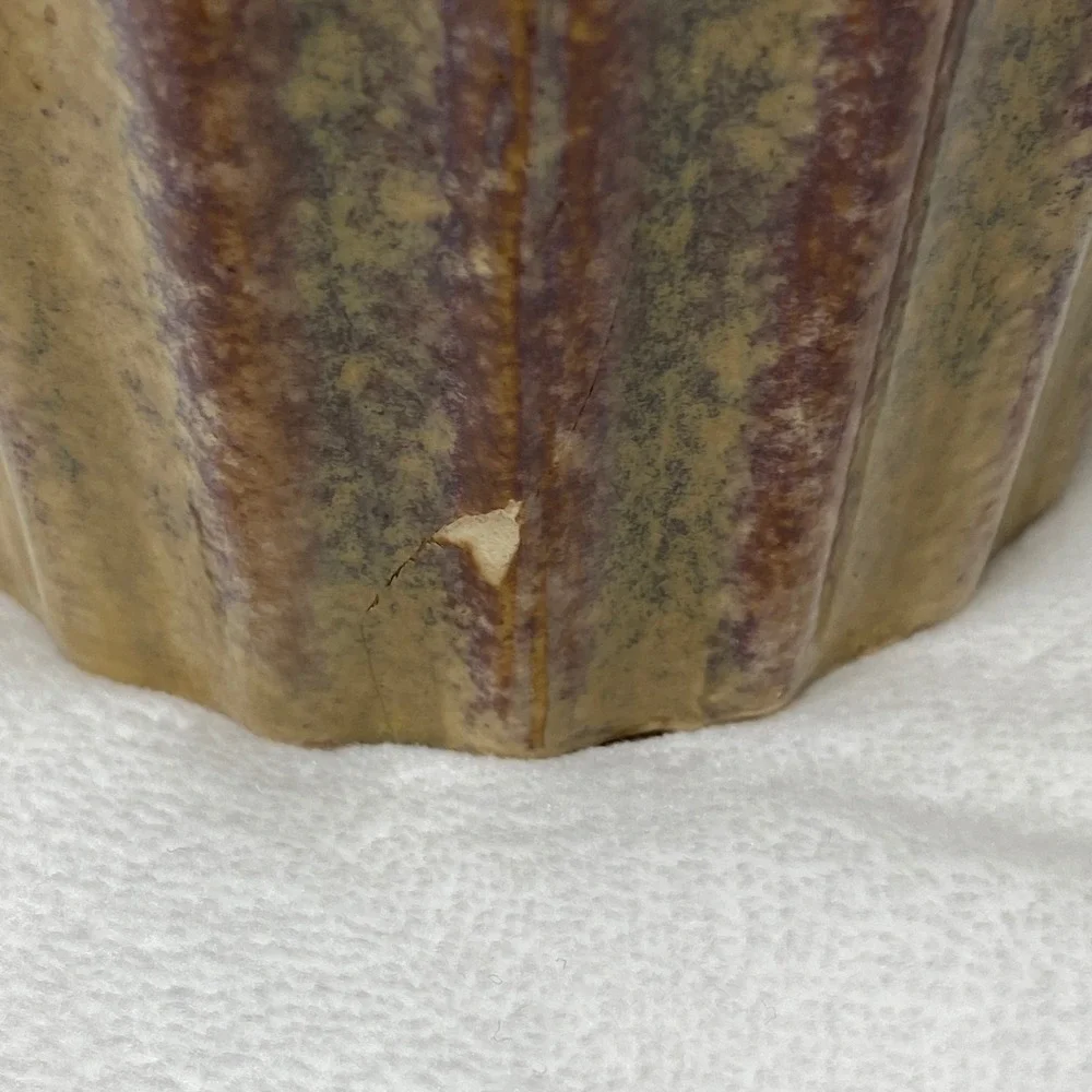Vintage Fluted Ceramic Vase Earth Tones Striped Glaze Decorative Home Decor‎